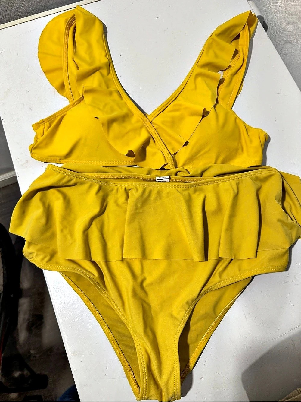 Yellow Ruffled One-Piece Swimsuit Size Large